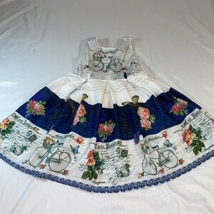 Zoya Blue and White Bicycle Print Kids Dress